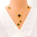 Trendy Black Onyx 21k Gold Clover Necklace Set 