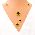 Trendy Black Onyx 21k Gold Clover Necklace Set 