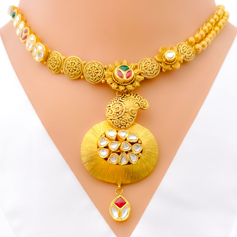 Delicate Asymmetrical 22k Gold Paisley Necklace Set 