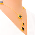 Trendy Black Onyx 21k Gold Clover Necklace Set 