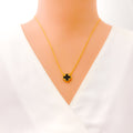 Dainty Delicate Black Onyx 21k Gold Clover Necklace Set 