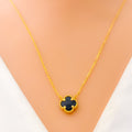 Dainty Delicate Black Onyx 21k Gold Clover Necklace Set 