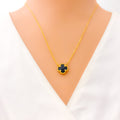 Dainty Delicate Black Onyx 21k Gold Clover Necklace Set 