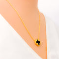 Dainty Delicate Black Onyx 21k Gold Clover Necklace Set 