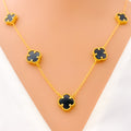 Magnificent Black Onyx 21k Gold Clover Necklace Set 