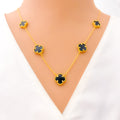 Magnificent Black Onyx 21k Gold Clover Necklace Set 