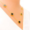 Magnificent Black Onyx 21k Gold Clover Necklace Set 