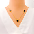 Mesmerizing Black Onyx 21k Gold Clover Necklace Set 