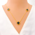 Mesmerizing Black Onyx 21k Gold Clover Necklace Set 