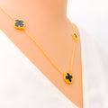 Mesmerizing Black Onyx 21k Gold Clover Necklace Set 