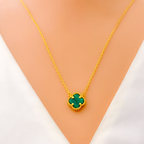 Eclectic Iconic Malachite 21k Gold Clover Necklace Set 