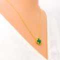 Eclectic Iconic Malachite 21k Gold Clover Necklace Set 