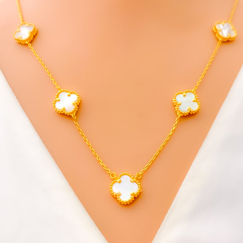 Stylish Sparkling 21k Gold Clover Necklace Set 