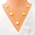 Stylish Sparkling 21k Gold Clover Necklace Set 