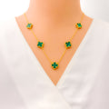 Festive Multi Flower 21k Gold Clover Necklace Set 