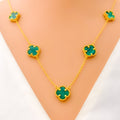 Festive Multi Flower 21k Gold Clover Necklace Set 