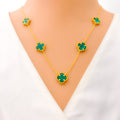 Festive Multi Flower 21k Gold Clover Necklace Set 