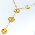 Unique Asymmetrical 22k Gold Stylish Clover Necklace Set 