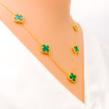 Festive Multi Flower 21k Gold Clover Necklace Set 