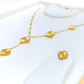 Unique Asymmetrical 22k Gold Stylish Clover Necklace Set 