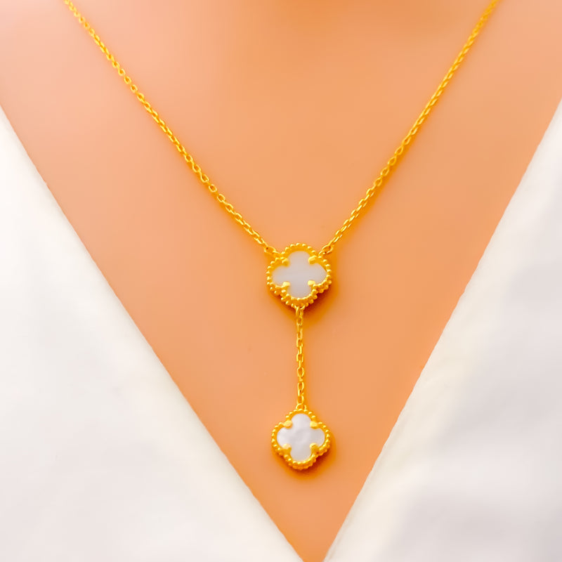 Elegant Hanging 21k Gold Clover Necklace 