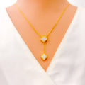 Elegant Hanging 21k Gold Clover Necklace 