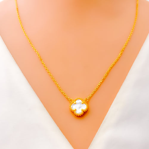 Delicate Dressy 21k Gold Clover Necklace Set 