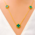 Exclusive Everyday 21k Gold Malachite Clover Necklace Set 