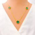 Exclusive Everyday 21k Gold Malachite Clover Necklace Set 