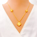 Dazzling Decorative 21k Gold Clover Necklace Set 