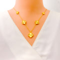 Refined Reflective 21k Gold Clover Necklace Set