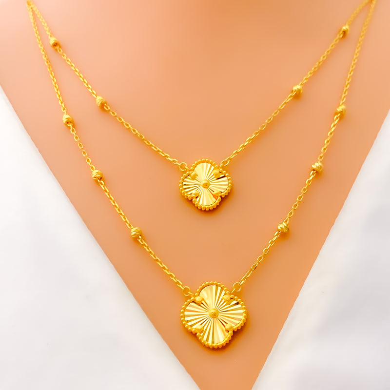 Posh Palatial Two Chain 21k Gold Necklace Set 