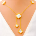 Glistening Upscale 21k Gold Clover Necklace Set 