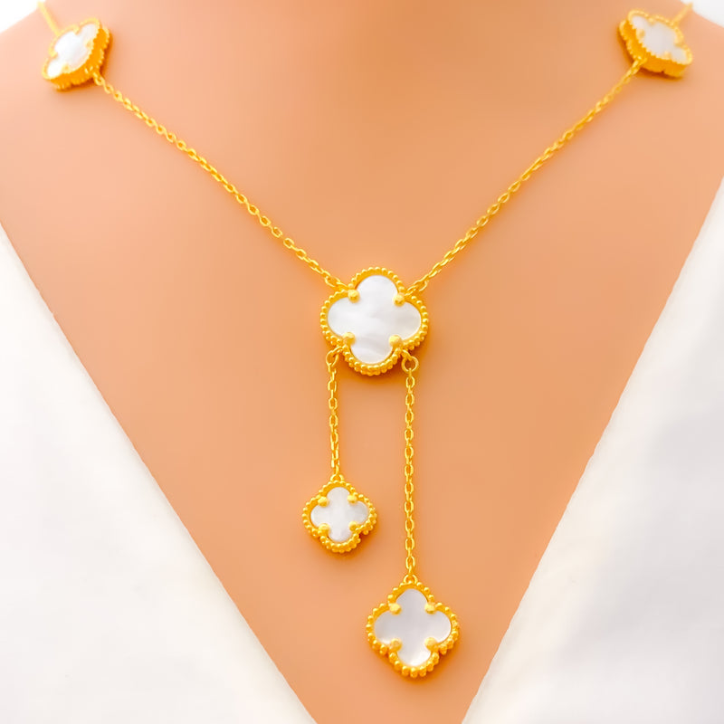 Glistening Upscale 21k Gold Clover Necklace Set 