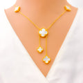 Glistening Upscale 21k Gold Clover Necklace Set 