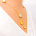 Glistening Upscale 21k Gold Clover Necklace Set 