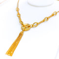 Polished Dangling Button 21k Gold CZ Necklace 