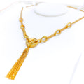 Polished Dangling Button 21k Gold CZ Necklace 