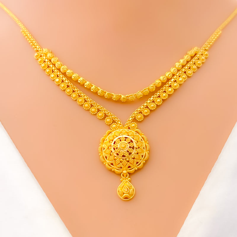 Decadent Curved 22k Gold Necklace Set 