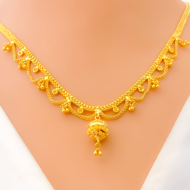 Flowing Tasseled 22k Gold Necklace Set 