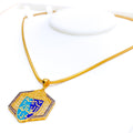 Artistic Hexagonal 21k Gold CZ Allah Pendant 