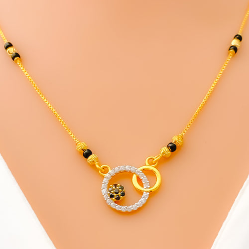 Interlinked Floral Halo 22k Gold CZ Mangal Sutra 