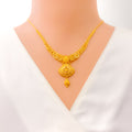 Traditional Floral Fanned 22k Gold Necklace Set 