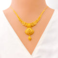 Traditional Floral Fanned 22k Gold Necklace Set 