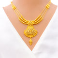 Ornate Fanned Three Chain 22k Gold Necklace Set 