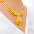 Ornate Fanned Three Chain 22k Gold Necklace Set 