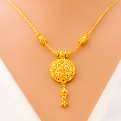 Intricate Floral Dome 22k Gold Necklace Set 