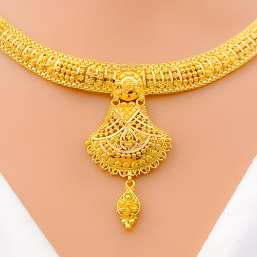 Classic Floral Beaded 22k Gold Necklace Set 
