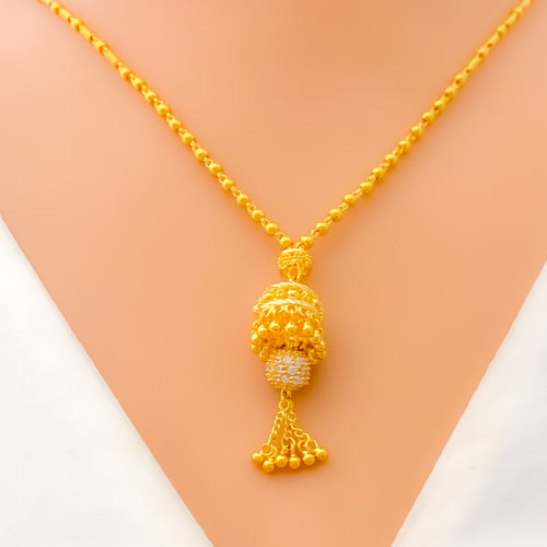 Delicate Chandelier 22k Gold CZ Necklace Set