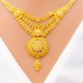 Magnificent Domed Flower 22k Gold Necklace Set 